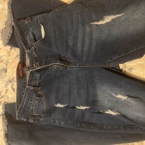 Blue Distressed Flare Jeans